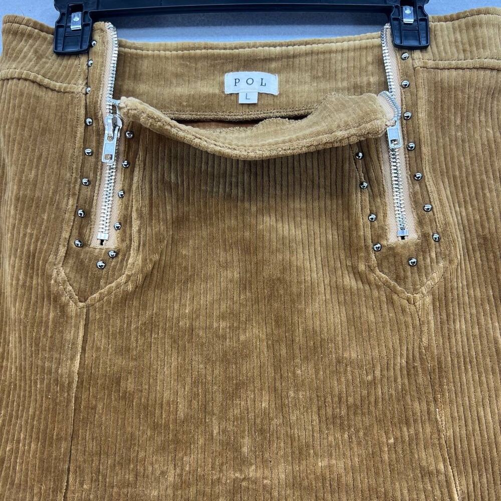 Pol Women's Corduroy Mini Skirt Size Large Mustard Color Dueling ZippersSMS14A - Picture 7 of 10